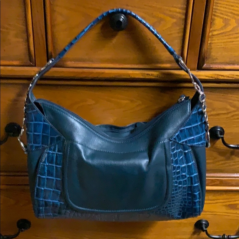 Beautiful teal croc-embossed Charlie Lapson bag